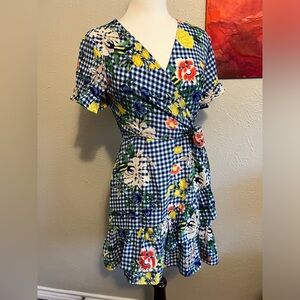 NWT Floral Gingham Wrap Dress